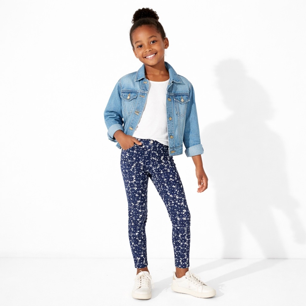 Cat & Jack Girls Leggings M 7/8 Navy Floral Stretch Pull On